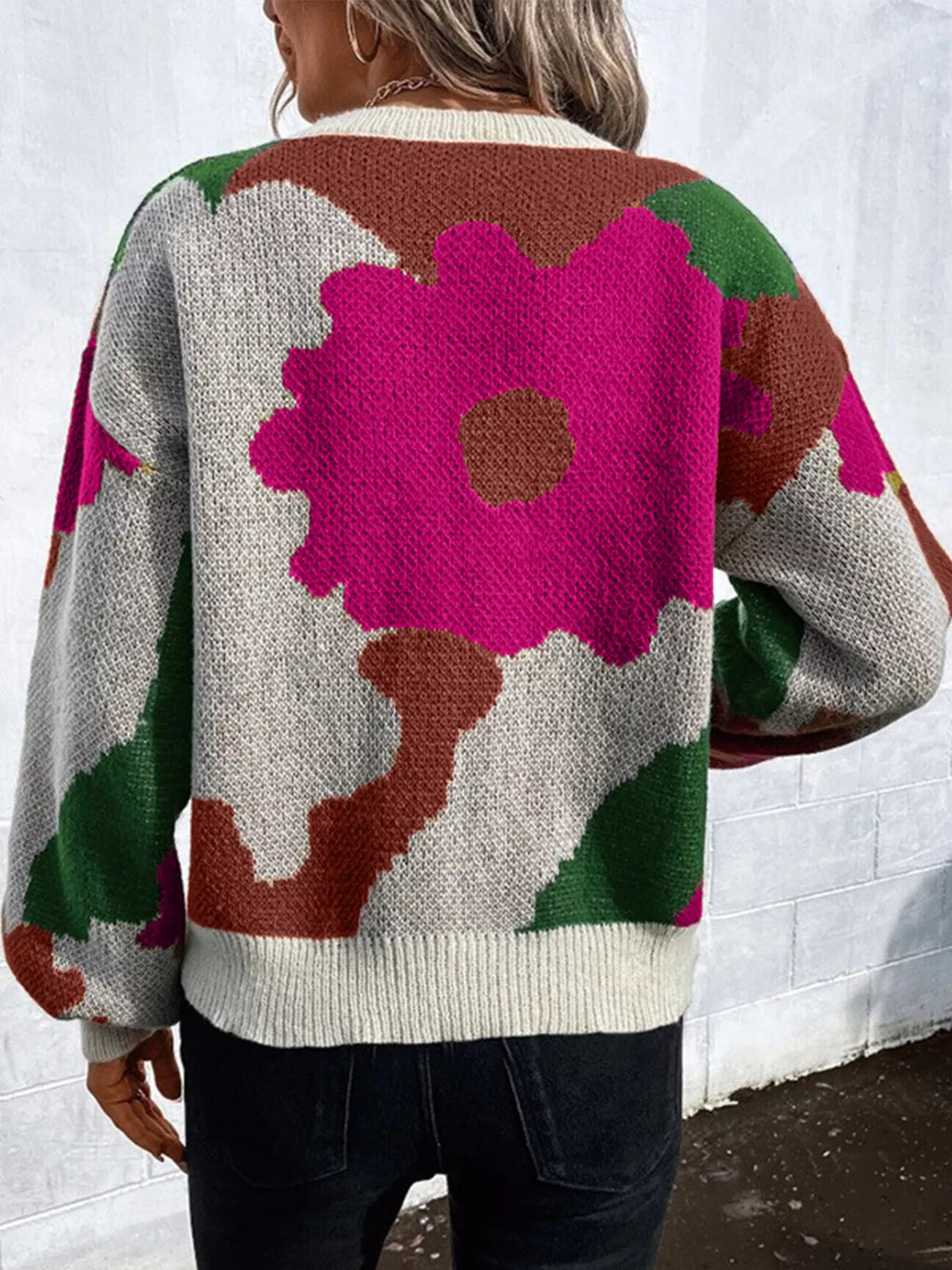 Floral Pattern Round Neck Sweater (17)