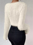 Fluffy Knit V-neck Sweater (3)