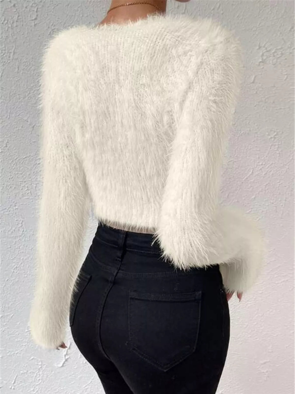 Fluffy Knit V-neck Sweater (3)