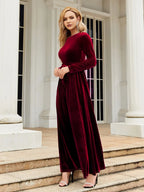 Tie Front Round Neck Long Sleeve Maxi Dress (4)