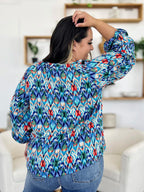 Full Size Printed Balloon Sleeve Blouse (11)