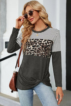 Leopard Striped Round Neck T-shirt