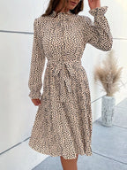 Animal Print Mock Neck Flounce Sleeve Dress (4)