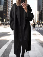 Full Size Lapel Collar Wool Blend Longline Coat Plus