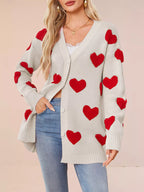 Heart Pattern V-neck Button-down Knit Cardigan (5)