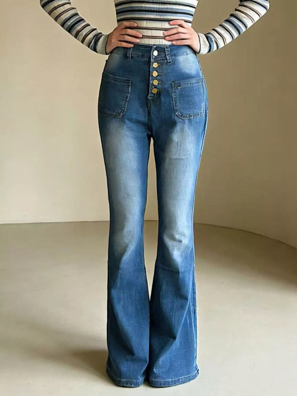 Full Size High-waisted Button-fly Flare Jeans Plus (5)
