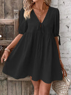 V-neck Tie-front Mini Dress Puff Sleeves (23)