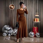 Solid-color Off-shoulder Long-sleeve Dress photo 3