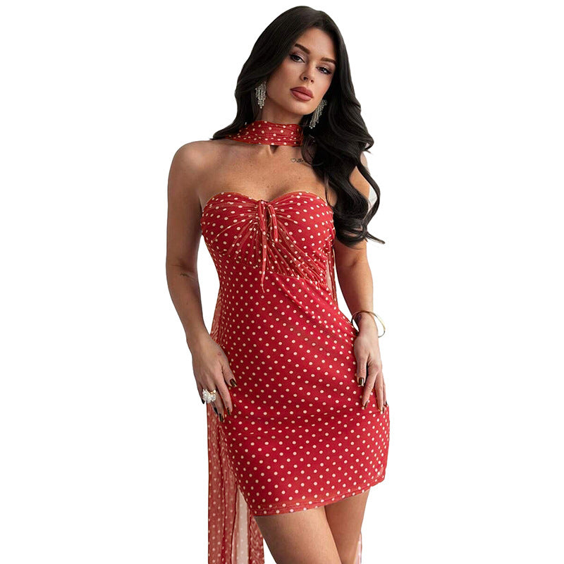 Chic Polka-dot Strapless Dress photo 5
