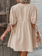 V-neck Tie-front Mini Dress Puff Sleeves (4)