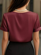 Elegant V-neck Short Sleeve Ruched Top (8)