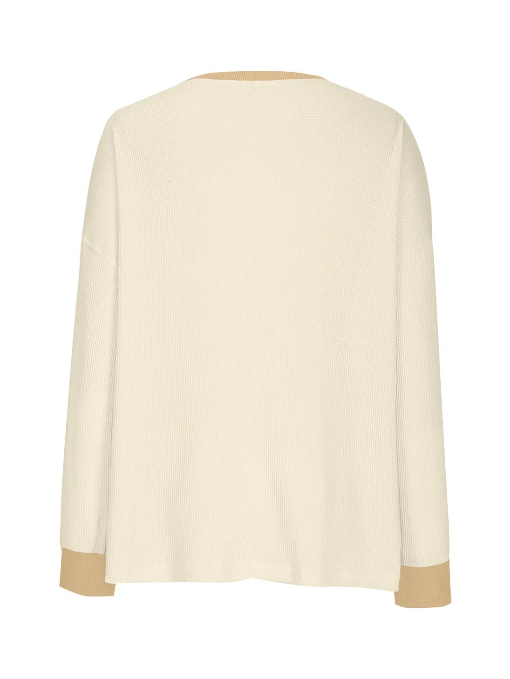Waffle Knit Round Neck Long Sleeve T-shirt (29)