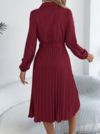 Pleated Tie Waist Balloon Sleeve Dress (14)