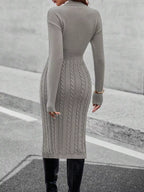 Full Size Mock Neck Cable Knit Sweater Dress Front Slit Plus (36)