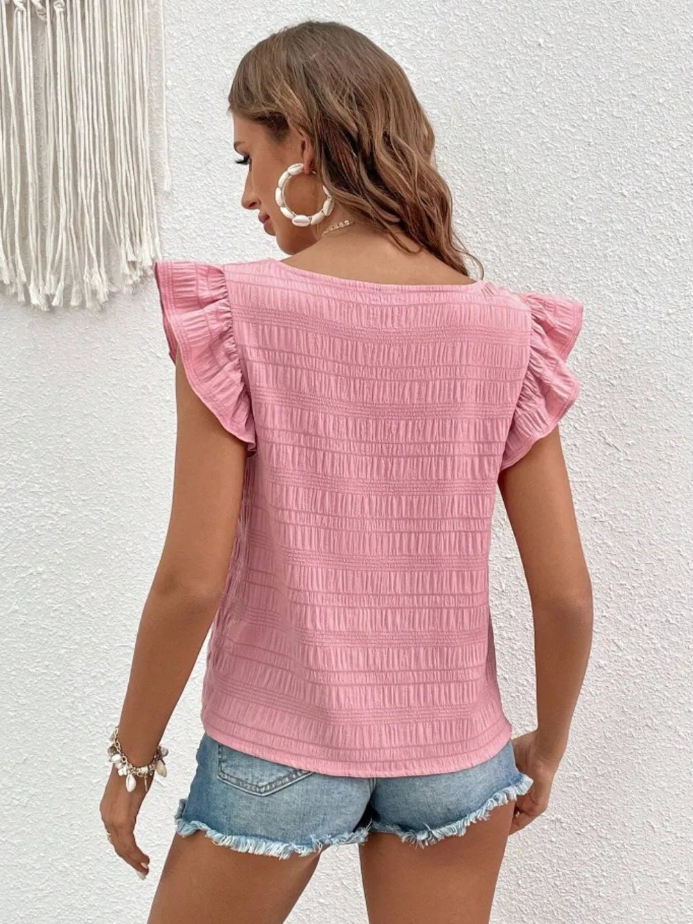 Ruffled Square Neck Cap Sleeve Blouse (18)