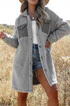 Collared Neck Long Sleeve Longline Teddy Jacket (13)