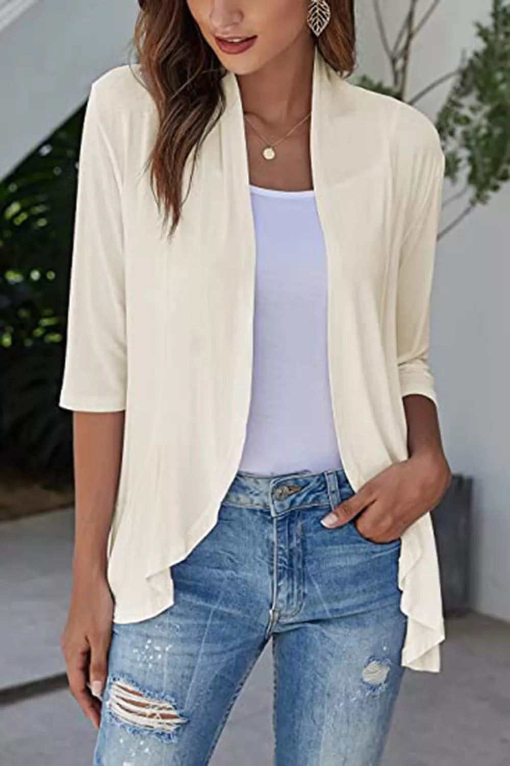Open Front Three-quarter Sleeve Cardigan (19)