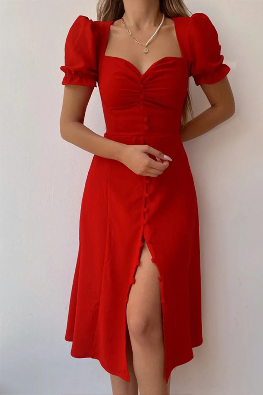 Sweetheart Neck Short Sleeve Dress (10)