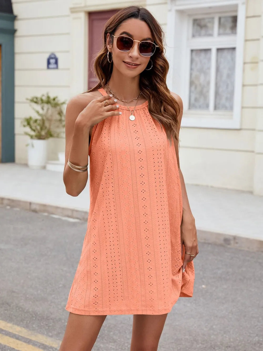 Eyelet Sleeveless Mini Dress (9)