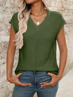 V-neck Short Sleeve Knit Top (31)