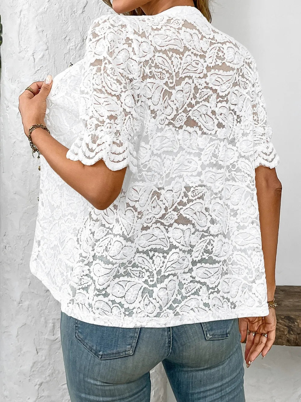 Button Down Half Sleeve Lace Shirt (10)