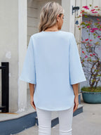 V-neck Lace Trim Blouse (10)