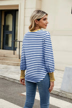 Contrast Striped Notched Long Sleeve Top (21)