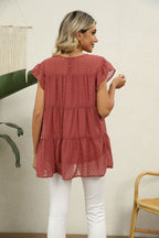 Swiss Dot Round Neck Tiered Blouse (6)
