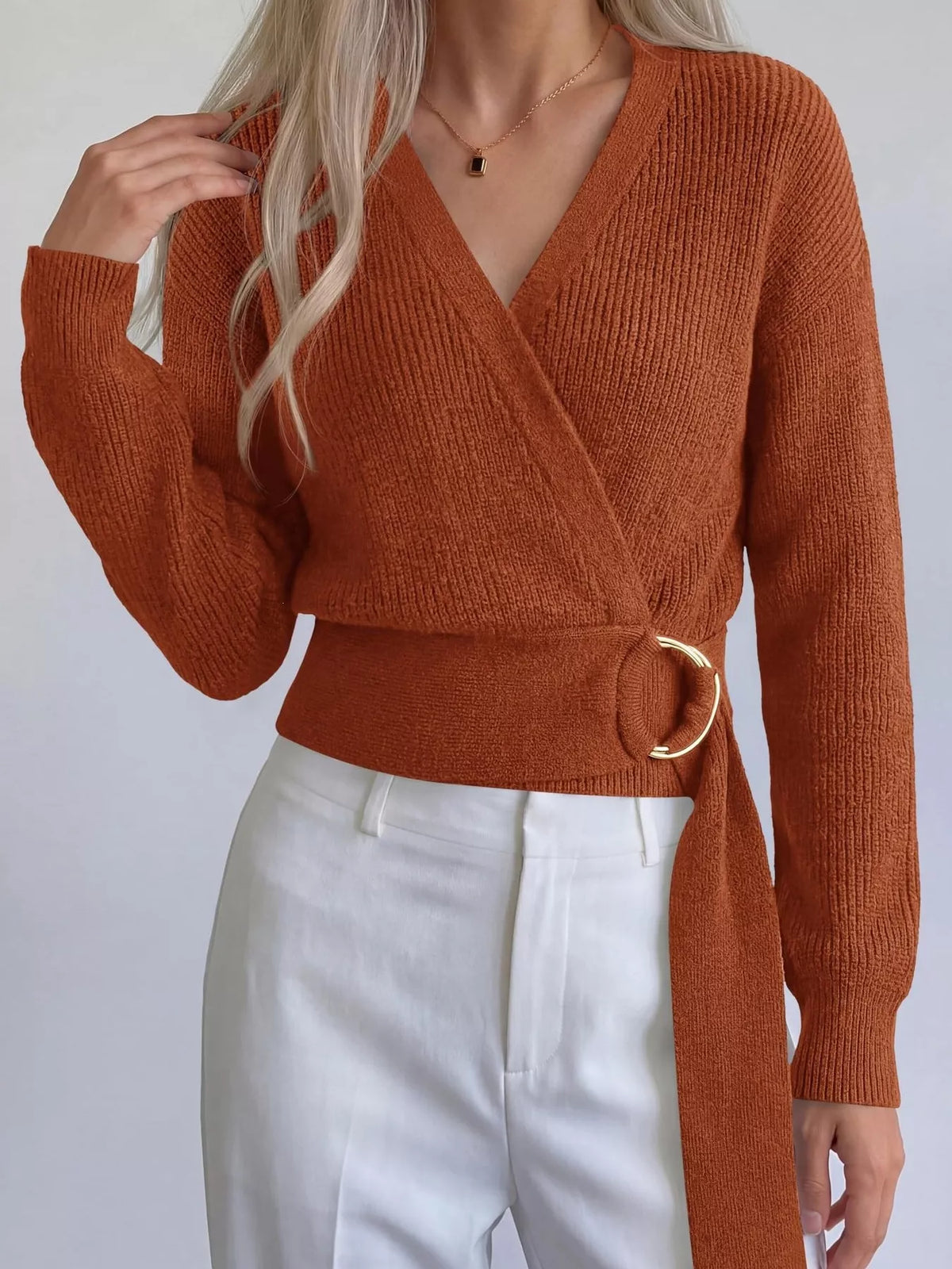 Metal Ring Detail Dropped Shoulder Sweater (2)