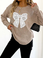 Lace Bow Embroidered Round Neck Sweater (5)