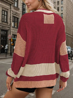 Contrast Button Up Long Sleeve Cardigan (2)