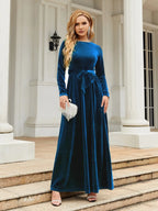 Tie Front Round Neck Long Sleeve Maxi Dress (16)