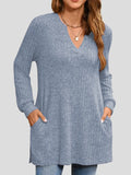 Ribbed Notched Long Sleeve T-shirt