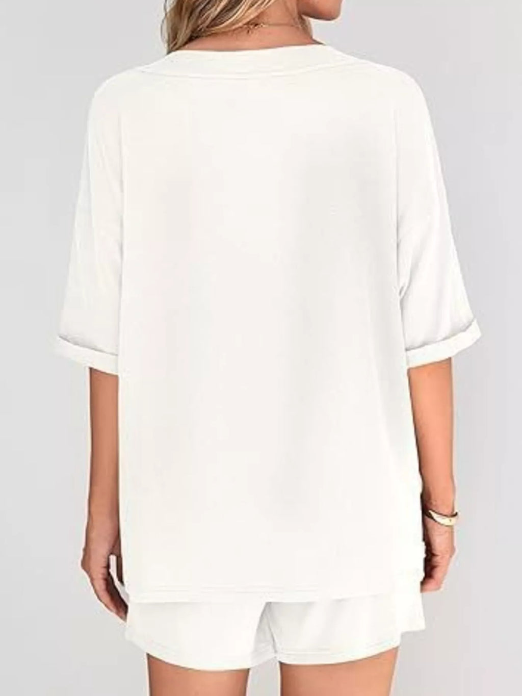 Solid Color V-neck Shorts Set (6)
