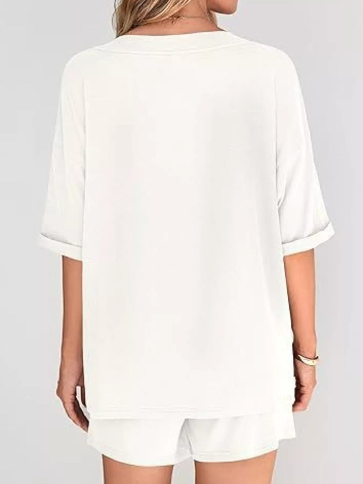 Solid Color V-neck Shorts Set (6)