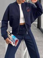 Zip Up Dropped Shoulder Outerwear Pants Set (13)
