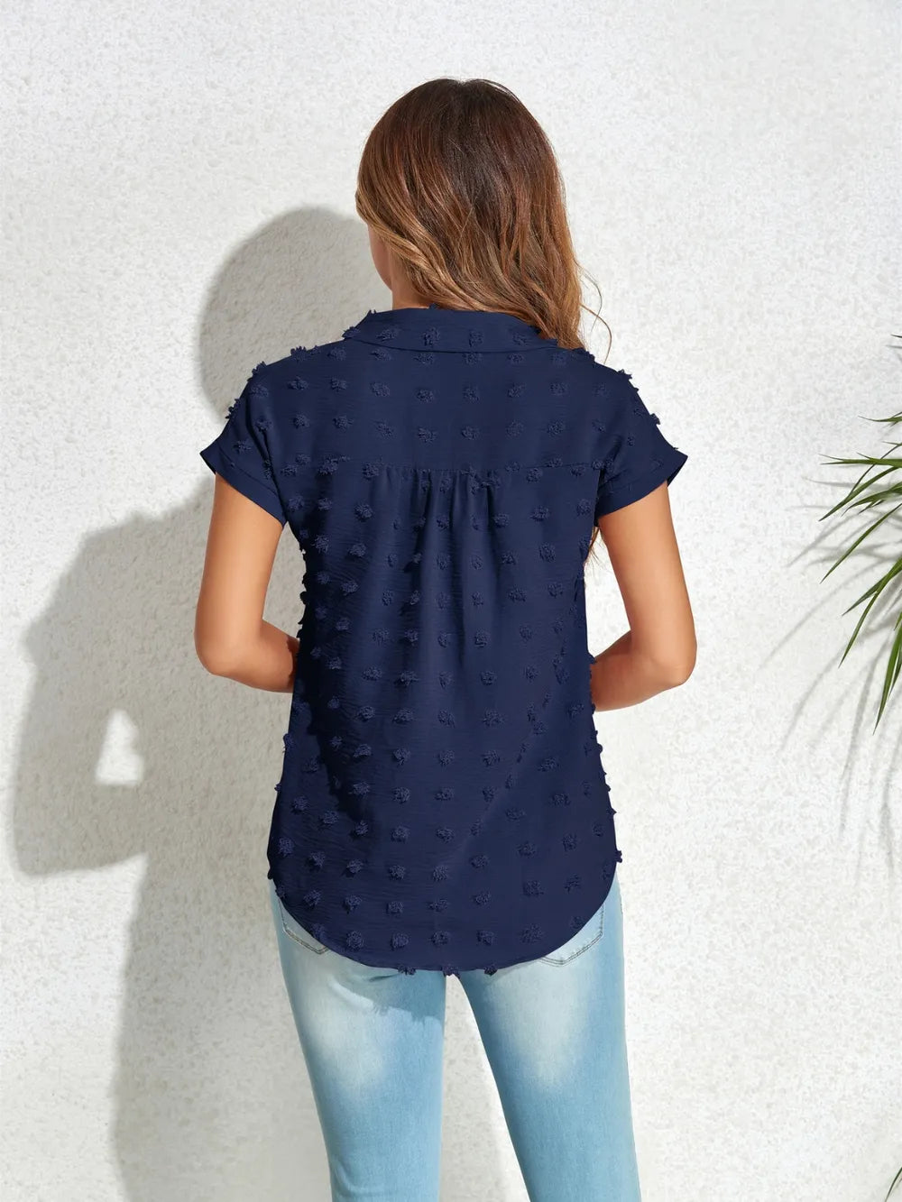 Swiss Dot Button Up Cap Sleeve Shirt (17)