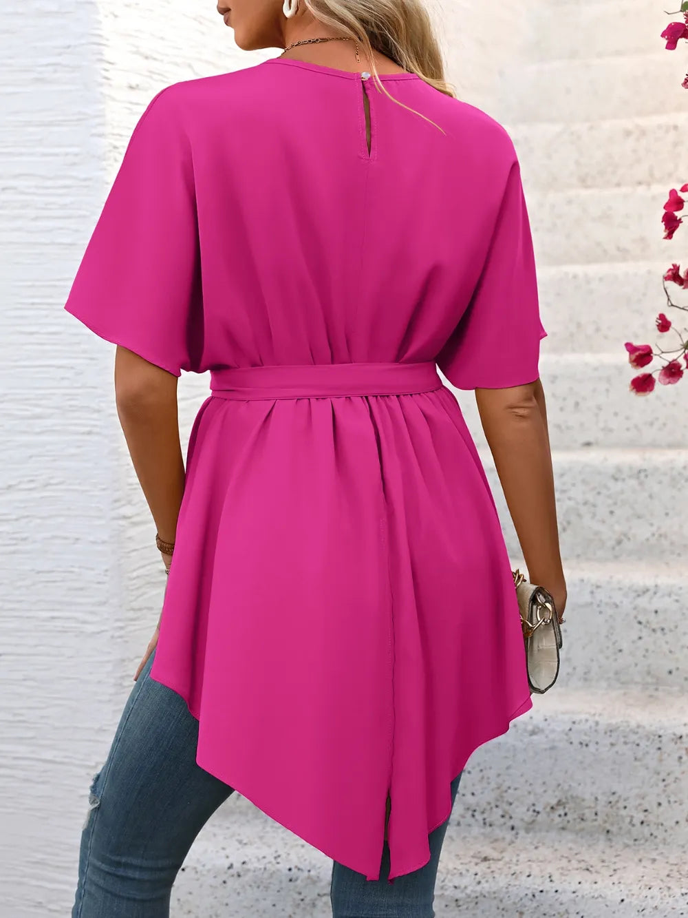Tied Round Neck Half Sleeve Blouse (12)