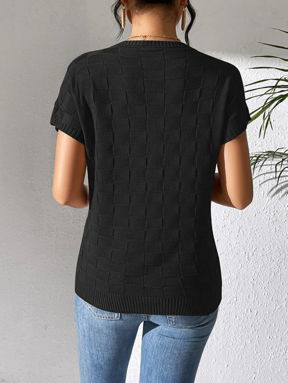 Round Neck Short Sleeve Knit Top (5)