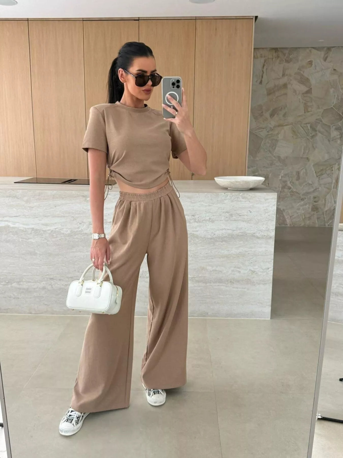 Drawstring Crop Top Wide-leg Pants Set (10)