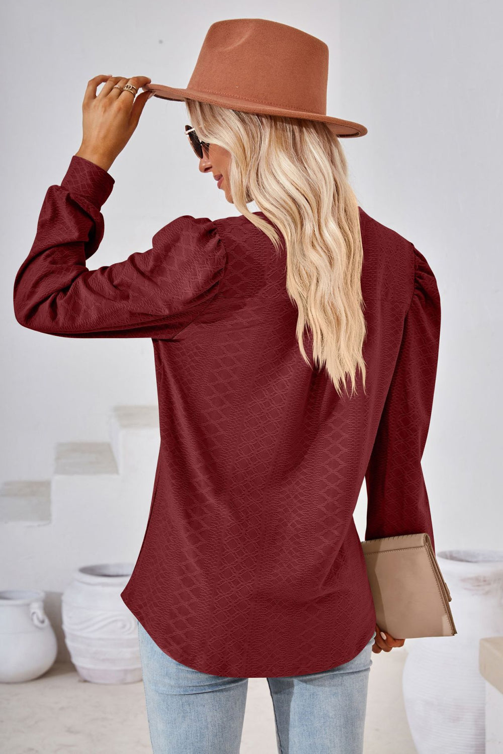 V-neck Puff Sleeve Blouse (16)