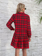 Ruffle Hem Plaid Button Down Long Sleeve Dress (3)