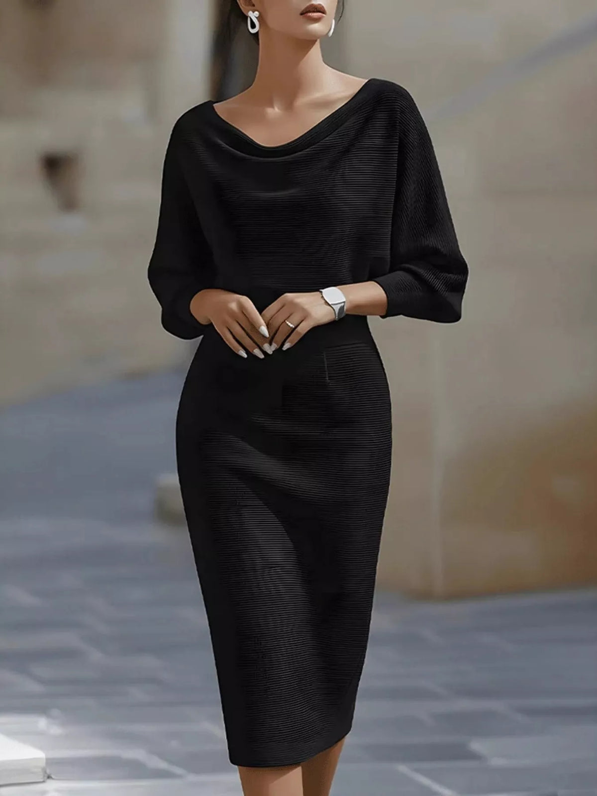 Cowl Neck Knit Bodycon Dress (4)