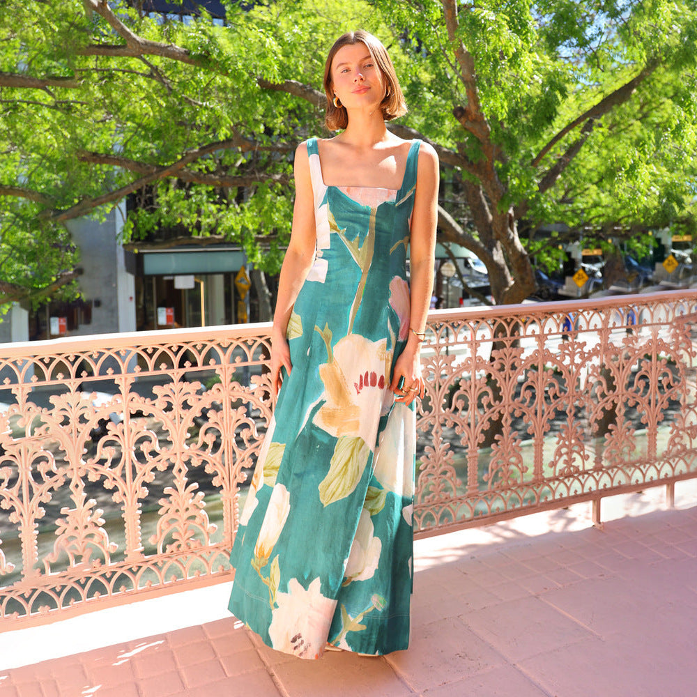 Printed Strap Slimming Maxi Dress photo 1