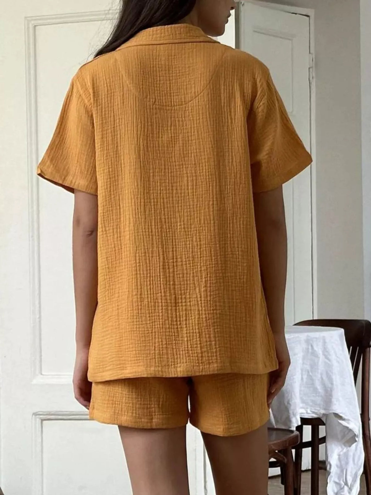 Button Up Short Sleeve Shirt Shorts Set (13)