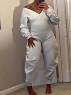 Off-shoulder Long Sleeve Casual Jumpsuit (6)