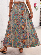 Slit Printed Elastic Waist Skirt (3)