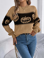 Pumpkin Round Neck Long Sleeve Sweater (10)