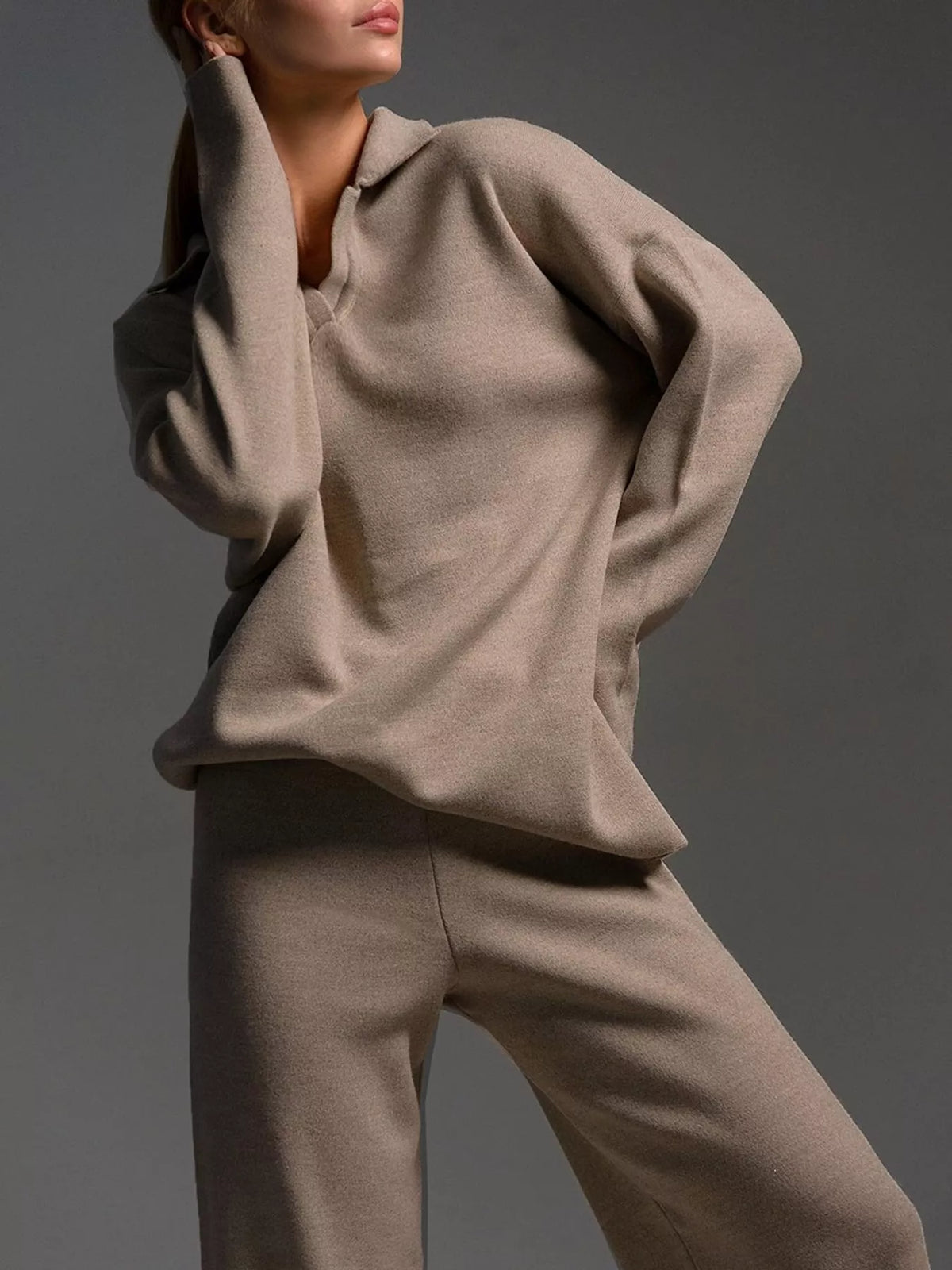 Polo Collar Top Wide-leg Pants Set (11)