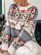 Geometric Round Neck Dropped Shoulder Sweater (2)
